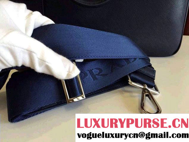 Prada Saffiano Leather Briefcase 2VE891 Dark Blue 2016