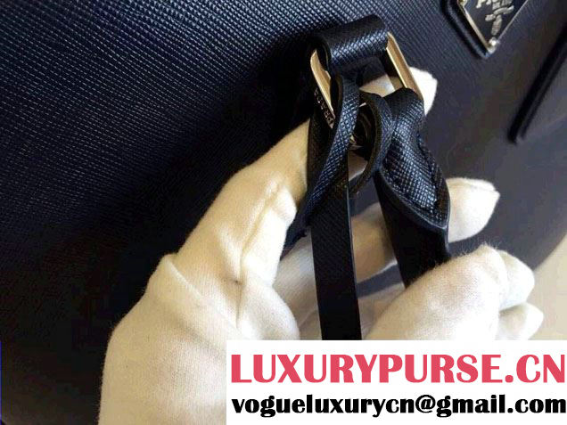 Prada Saffiano Leather Briefcase 2VE891 Dark Blue 2016