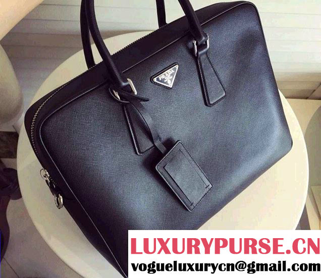 Prada Saffiano Leather Briefcase 2VE891 Dark Blue 2016