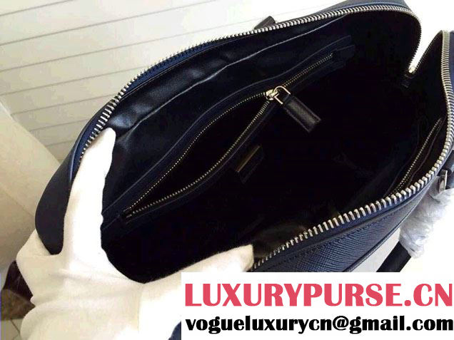 Prada Saffiano Leather Briefcase 2VE891 Dark Blue 2016