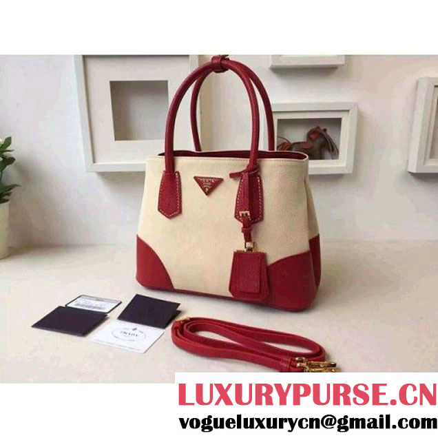 Prada BN2887 Hemp Fabric Tote Beige+Red 2015 (2A016-062201 )