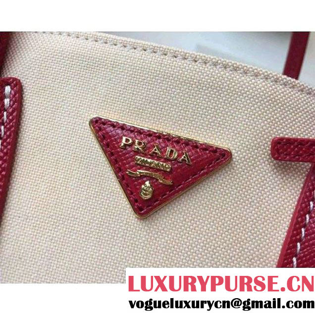 Prada BN2887 Hemp Fabric Tote Beige+Red 2015 (2A016-062201 )