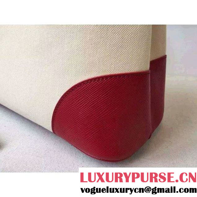 Prada BN2887 Hemp Fabric Tote Beige+Red 2015 (2A016-062201 )
