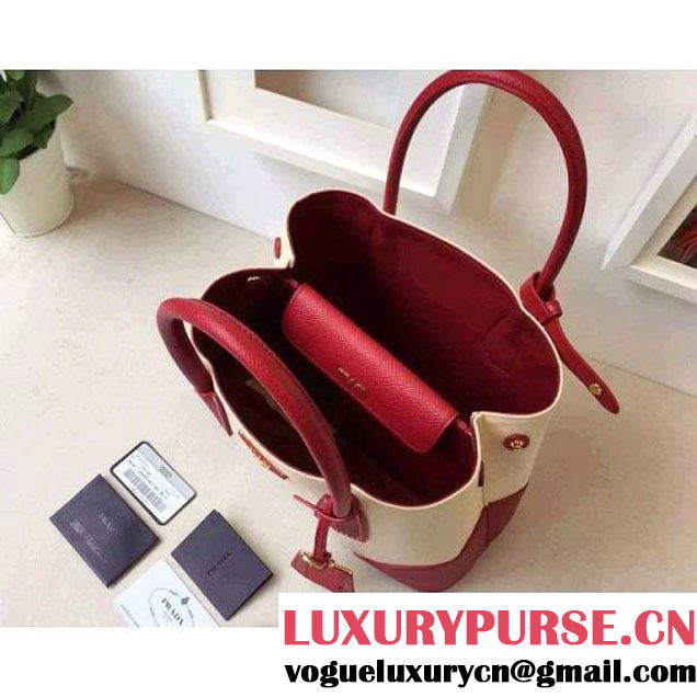 Prada BN2887 Hemp Fabric Tote Beige+Red 2015 (2A016-062201 )