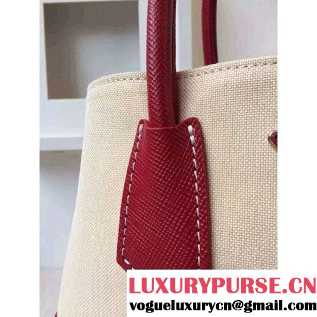 Prada BN2887 Hemp Fabric Tote Beige+Red 2015 (2A016-062201 )
