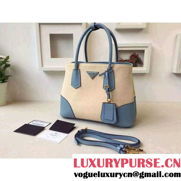 Prada BN2887 Hemp Fabric Tote Beige+Pale Blue 2015 (2A016-062202 )