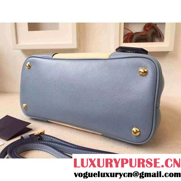 Prada BN2887 Hemp Fabric Tote Beige+Pale Blue 2015 (2A016-062202 )