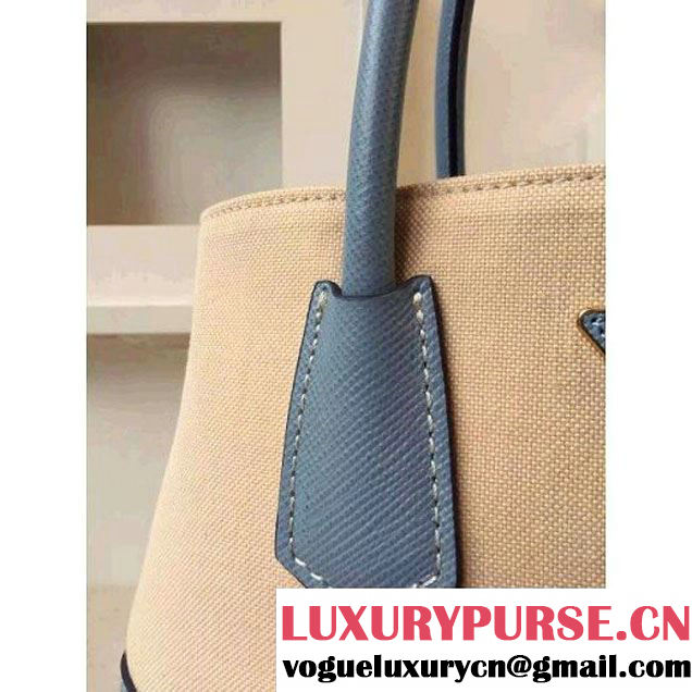 Prada BN2887 Hemp Fabric Tote Beige+Pale Blue 2015 (2A016-062202 )