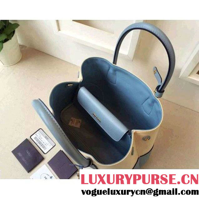 Prada BN2887 Hemp Fabric Tote Beige+Pale Blue 2015 (2A016-062202 )