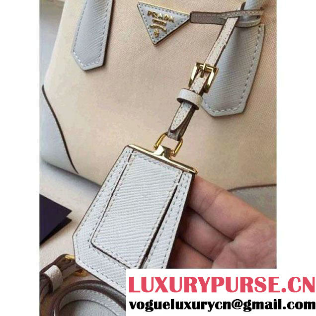 Prada BN2887 Hemp Fabric Tote Beige+Light Blue 2015 (2A016-062203 )