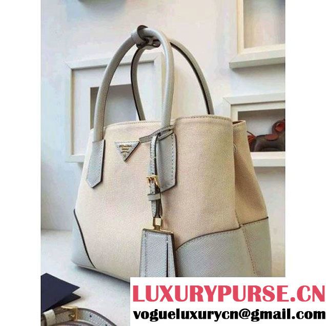 Prada BN2887 Hemp Fabric Tote Beige+Light Blue 2015 (2A016-062203 )