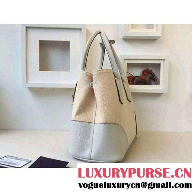 Prada BN2887 Hemp Fabric Tote Beige+Light Blue 2015 (2A016-062203 )