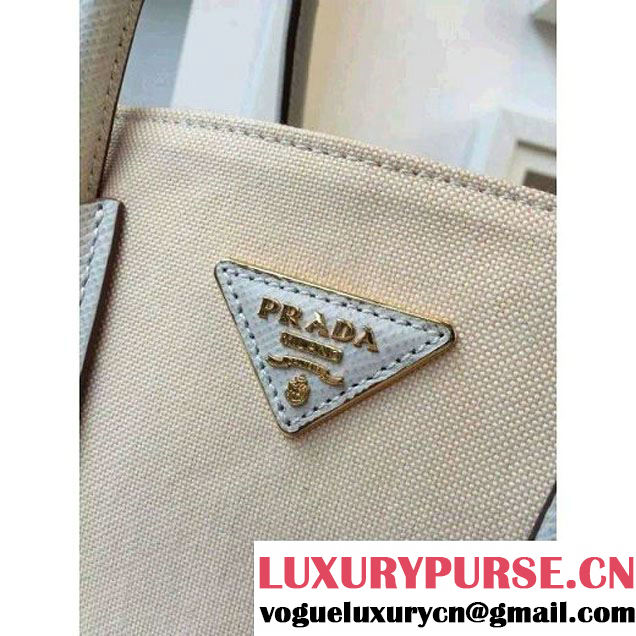 Prada BN2887 Hemp Fabric Tote Beige+Light Blue 2015 (2A016-062203 )