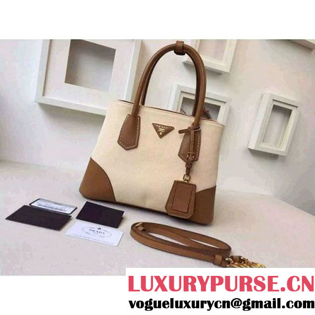 Prada BN2887 Hemp Fabric Tote Beige+Camel 2015 (2A016-062204 )