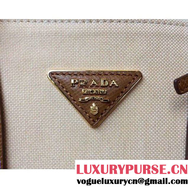 Prada BN2887 Hemp Fabric Tote Beige+Camel 2015 (2A016-062204 )