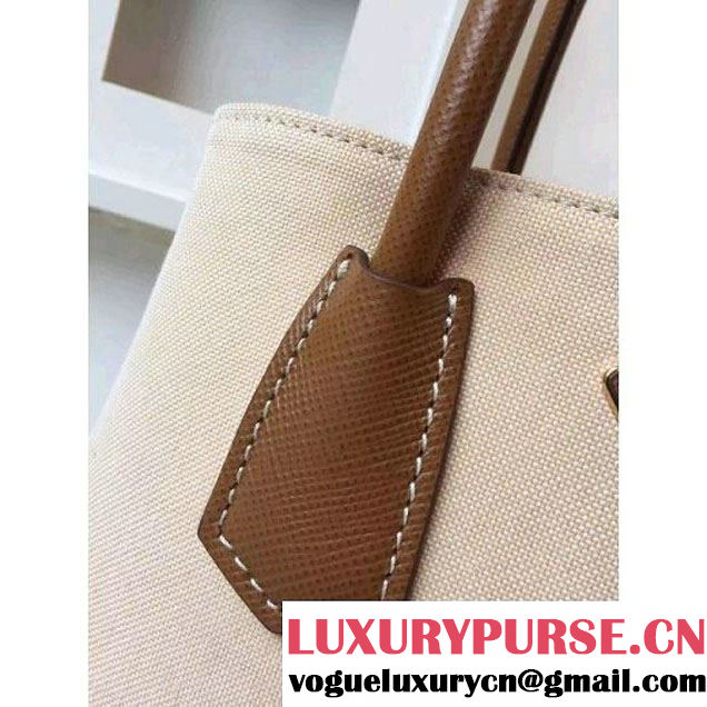 Prada BN2887 Hemp Fabric Tote Beige+Camel 2015 (2A016-062204 )