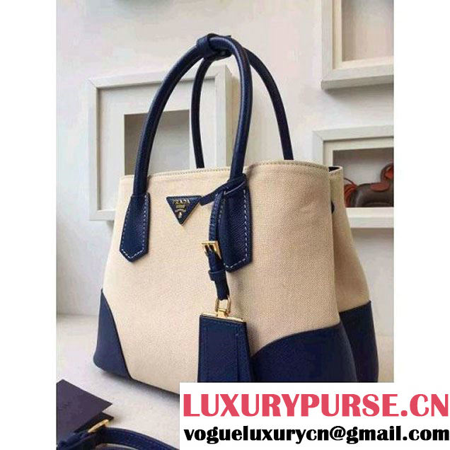 Prada BN2887 Hemp Fabric Tote Beige+Navy 2015 (2A016-062205 )