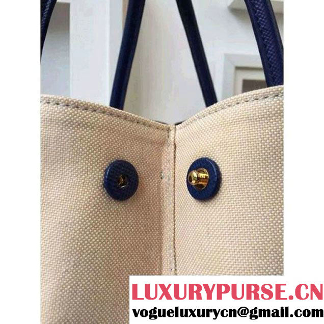 Prada BN2887 Hemp Fabric Tote Beige+Navy 2015 (2A016-062205 )