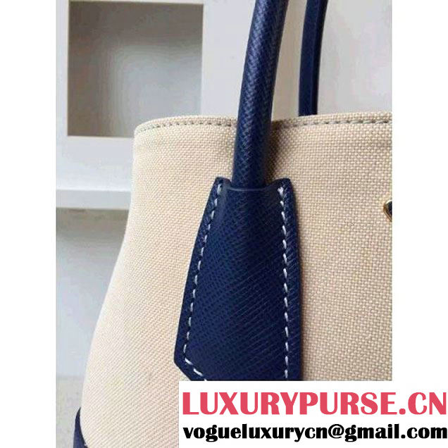 Prada BN2887 Hemp Fabric Tote Beige+Navy 2015 (2A016-062205 )