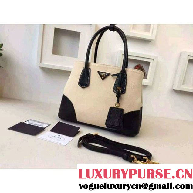 Prada BN2887 Hemp Fabric Tote Beige+Black 2015 (2A016-062206 )