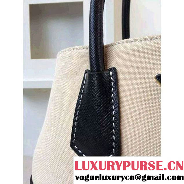Prada BN2887 Hemp Fabric Tote Beige+Black 2015 (2A016-062206 )