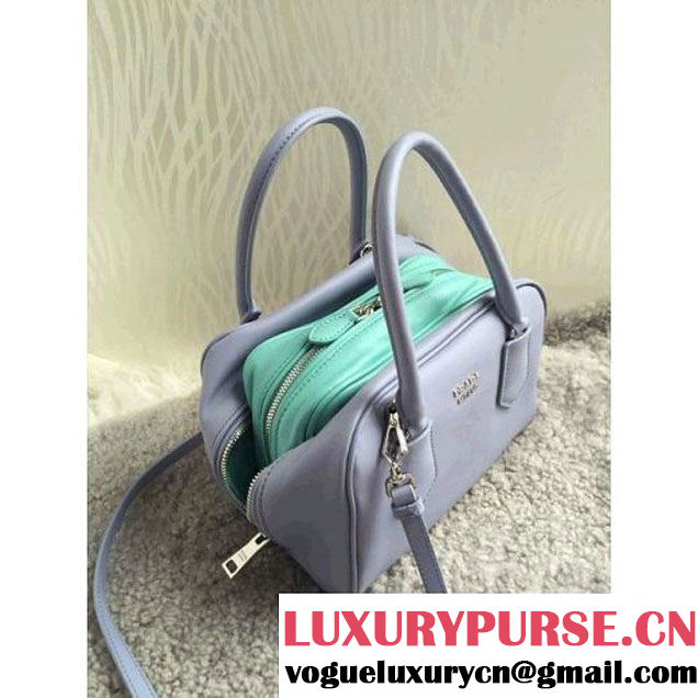 Prada 1BB011 Small Inside Top Handle Bag Gray+Aquamarine Fall 2015 (1B015-090102 )