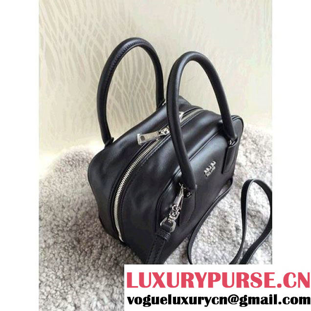 Prada 1BB011 Small Inside Top Handle Bag Black+Light Pink Fall 2015 (1B015-090103 )