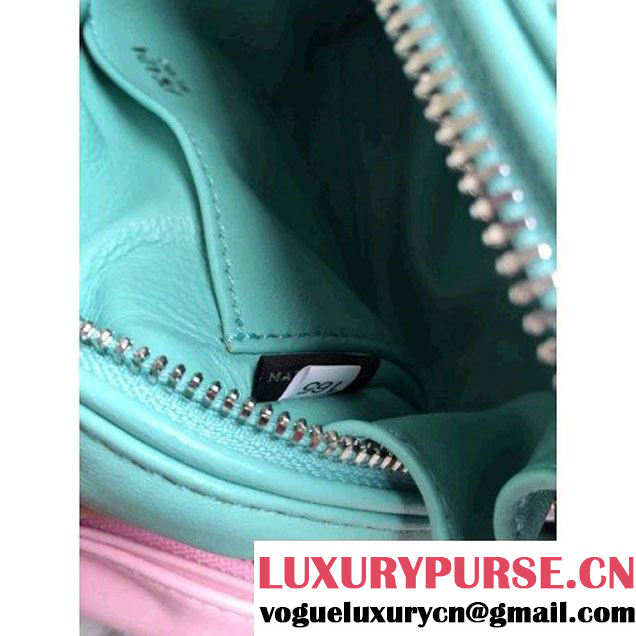 Prada 1BB011 Small Inside Top Handle Bag Pink+Aquamarine Fall 2015 (1B015-090104 )
