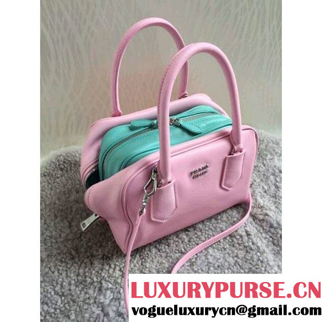 Prada 1BB011 Small Inside Top Handle Bag Pink+Aquamarine Fall 2015 (1B015-090104 )