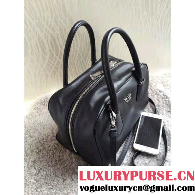 Prada 1BB010 Medium Inside Top Handle Bag Black+Light Pink Fall 2015 (1B015-090106 )