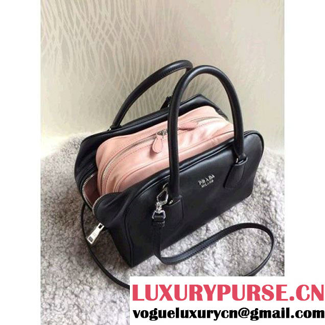 Prada 1BB010 Medium Inside Top Handle Bag Black+Light Pink Fall 2015 (1B015-090106 )