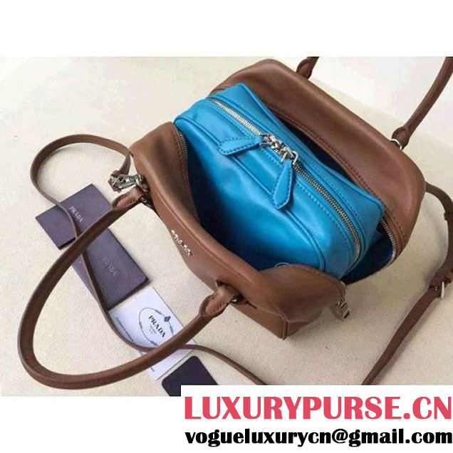 Prada 1BB011 Small Inside Top Handle Bag Cinnamon+Turquoise Fall 2015 (2A016-091519 )