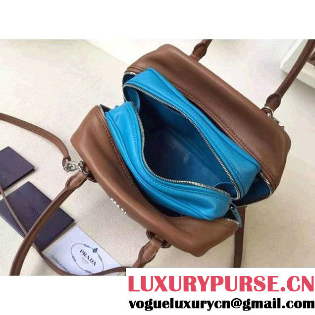 Prada 1BB011 Small Inside Top Handle Bag Cinnamon+Turquoise Fall 2015 (2A016-091519 )