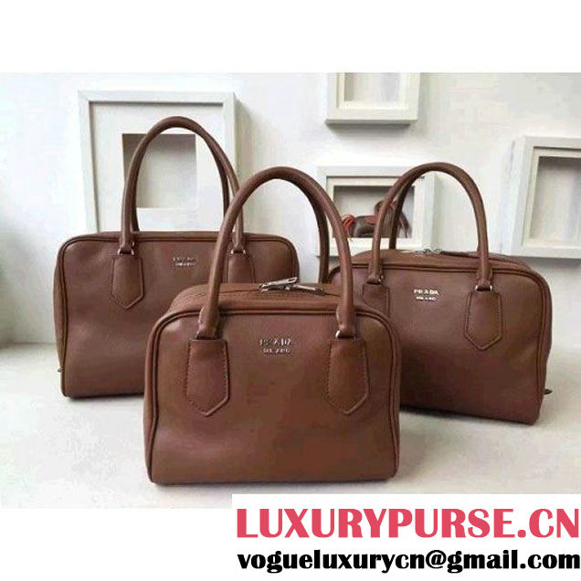Prada 1BB011 Small Inside Top Handle Bag Cinnamon+Turquoise Fall 2015 (2A016-091519 )