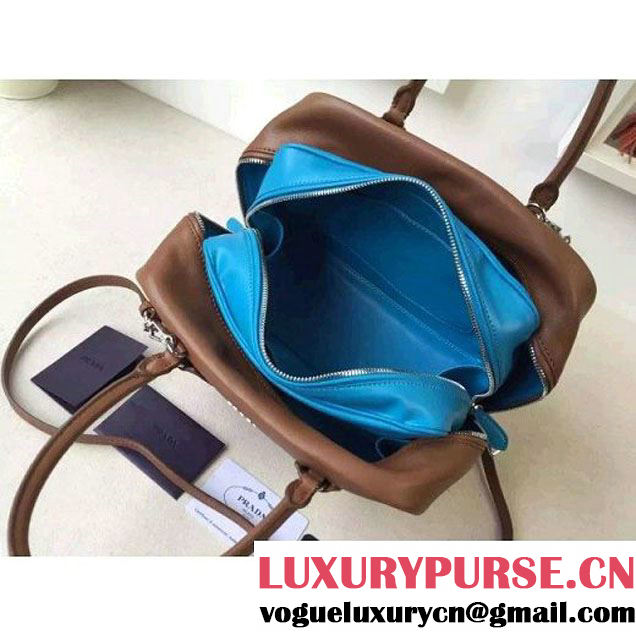 Prada 1BB010 Medium Inside Top Handle Bag Cinnamon+Turquoise Fall 2015 (2A016-091520 )