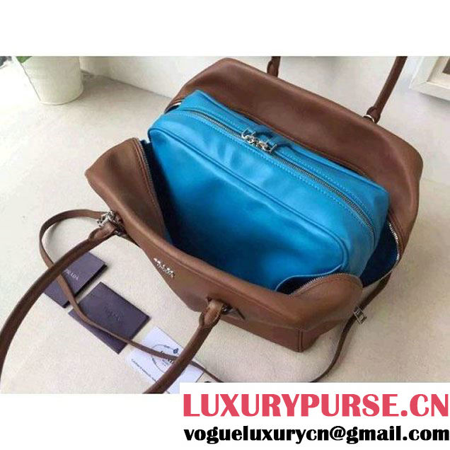 Prada Large Inside Top Handle Bag Cinnamon+Turquoise Fall 2015 (2A016-091521 )