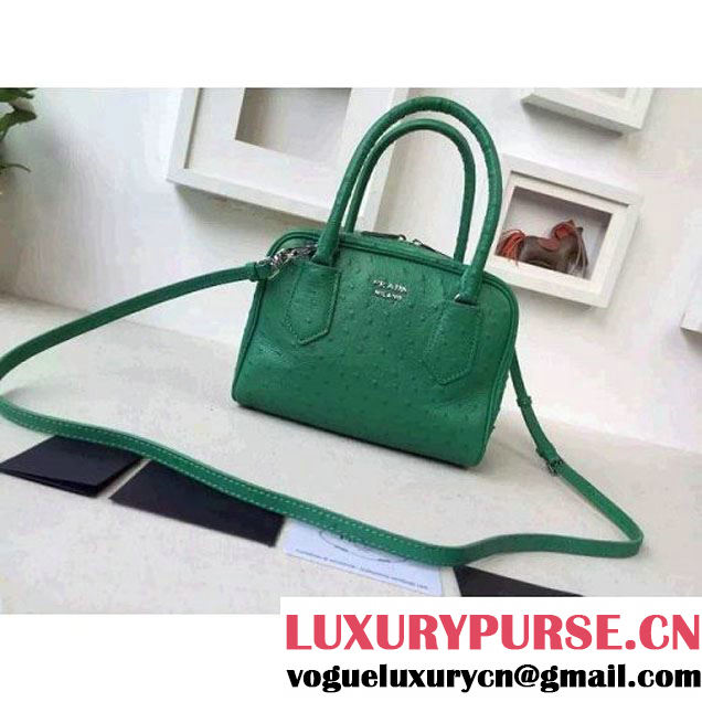 Prada 1BB011 Small Inside Calf Leather Ostrich Pattern Bag Green+Aquamarine 2015 (2A016-091522 )