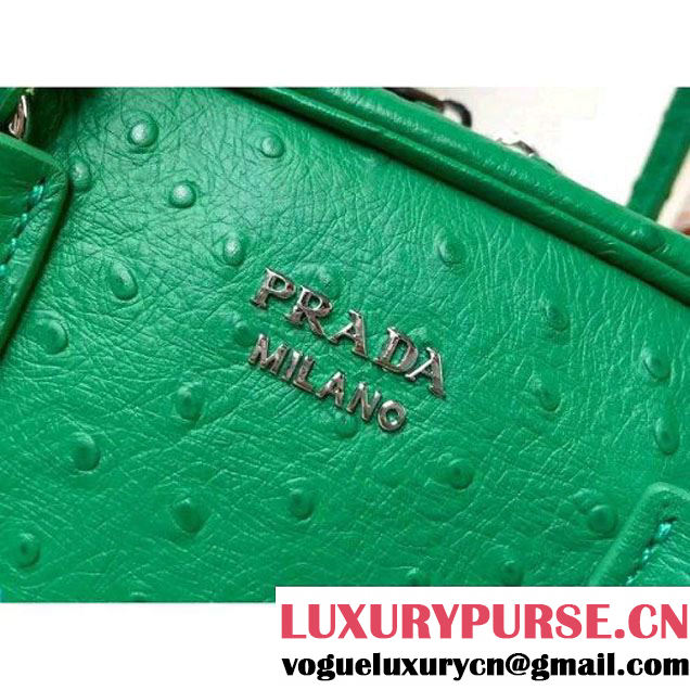 Prada 1BB011 Small Inside Calf Leather Ostrich Pattern Bag Green+Aquamarine 2015 (2A016-091522 )