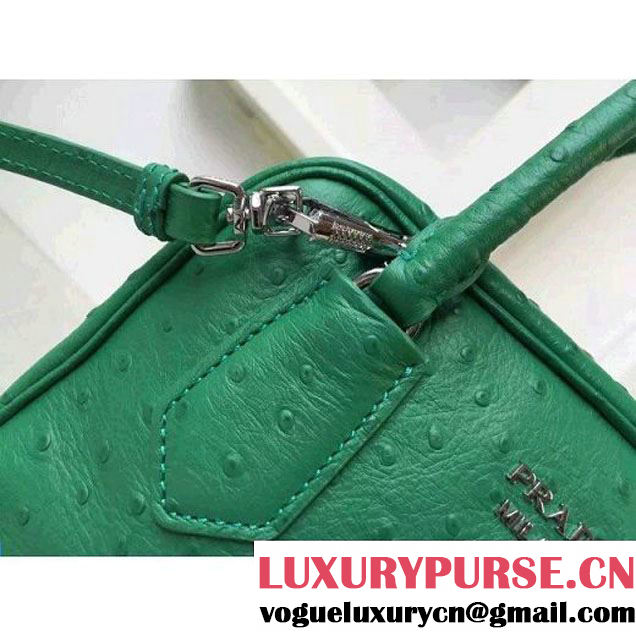Prada 1BB011 Small Inside Calf Leather Ostrich Pattern Bag Green+Aquamarine 2015 (2A016-091522 )