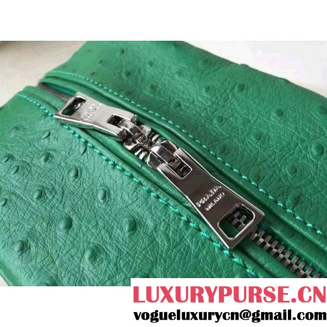 Prada 1BB011 Small Inside Calf Leather Ostrich Pattern Bag Green+Aquamarine 2015 (2A016-091522 )