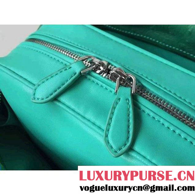 Prada 1BB011 Small Inside Calf Leather Ostrich Pattern Bag Green+Aquamarine 2015 (2A016-091522 )