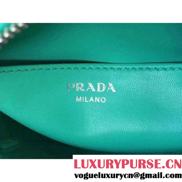 Prada 1BB011 Small Inside Calf Leather Ostrich Pattern Bag Green+Aquamarine 2015 (2A016-091522 )