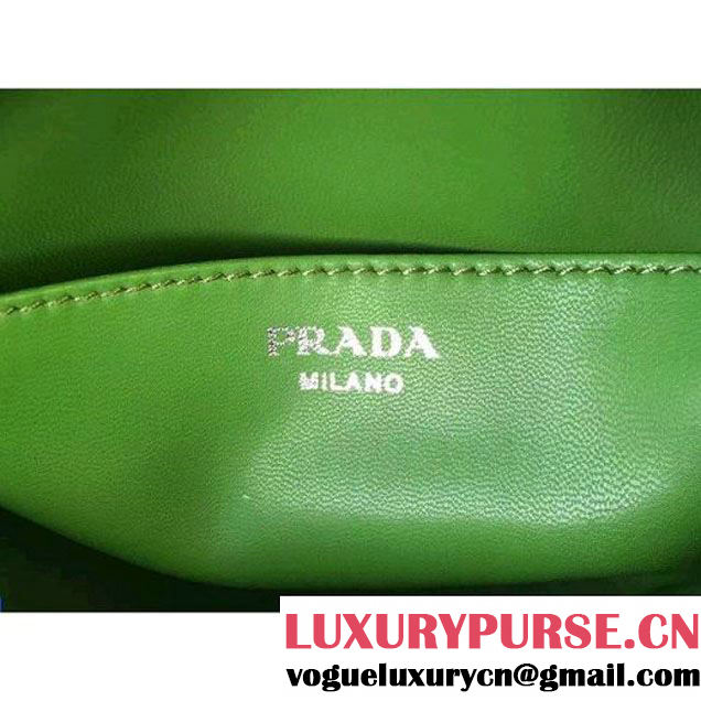 Prada 1BB011 Small Inside Calf Leather Ostrich Pattern Bag Cloudy Gray+Olive Green 2015 (2A016-091524 )