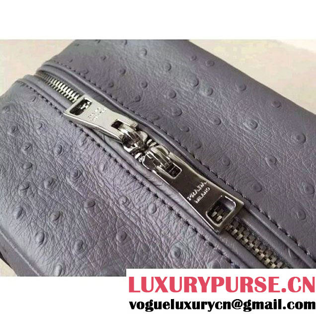 Prada 1BB011 Small Inside Calf Leather Ostrich Pattern Bag Cloudy Gray+Olive Green 2015 (2A016-091524 )