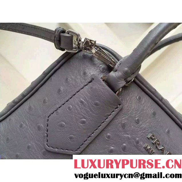 Prada 1BB011 Small Inside Calf Leather Ostrich Pattern Bag Cloudy Gray+Olive Green 2015 (2A016-091524 )