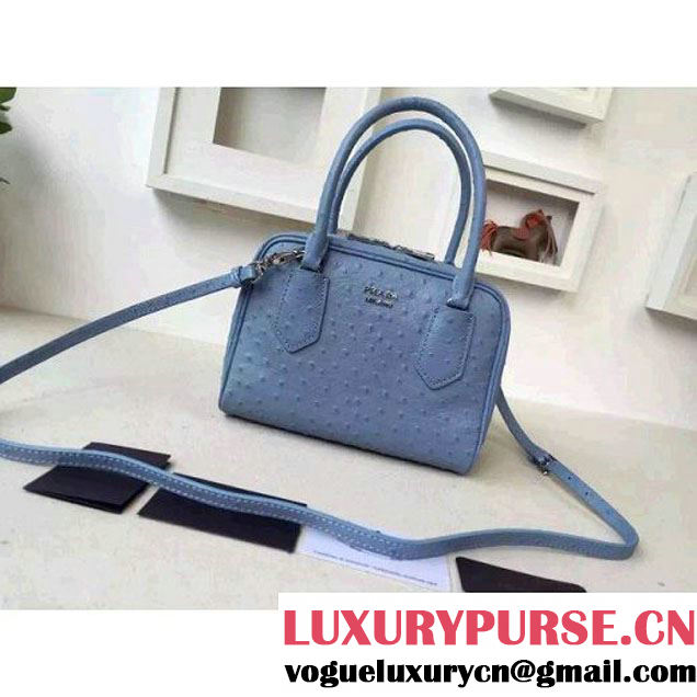 Prada 1BB011 Small Inside Calf Leather Ostrich Pattern Bag Astral+Ocean Blue 2015 (2A016-091526 )