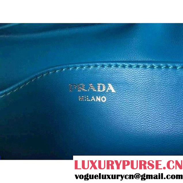 Prada 1BB011 Small Inside Calf Leather Ostrich Pattern Bag Astral+Ocean Blue 2015 (2A016-091526 )