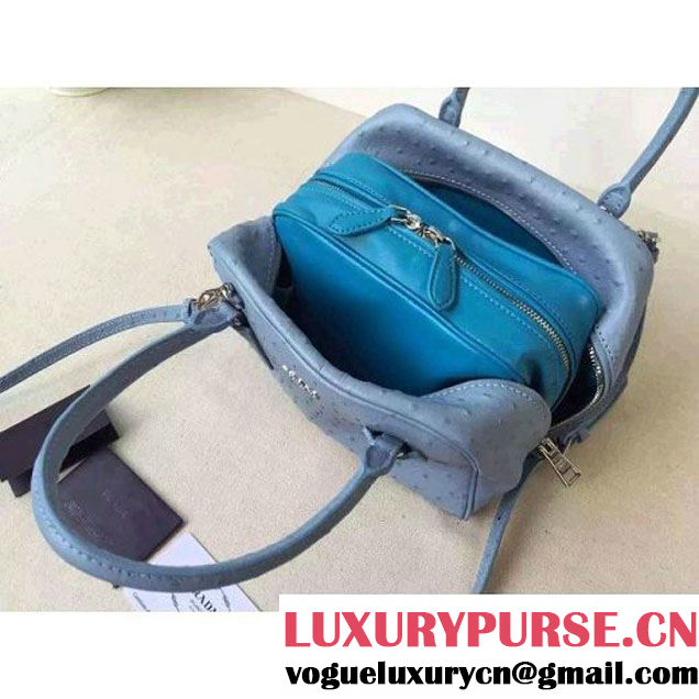 Prada 1BB011 Small Inside Calf Leather Ostrich Pattern Bag Astral+Ocean Blue 2015 (2A016-091526 )