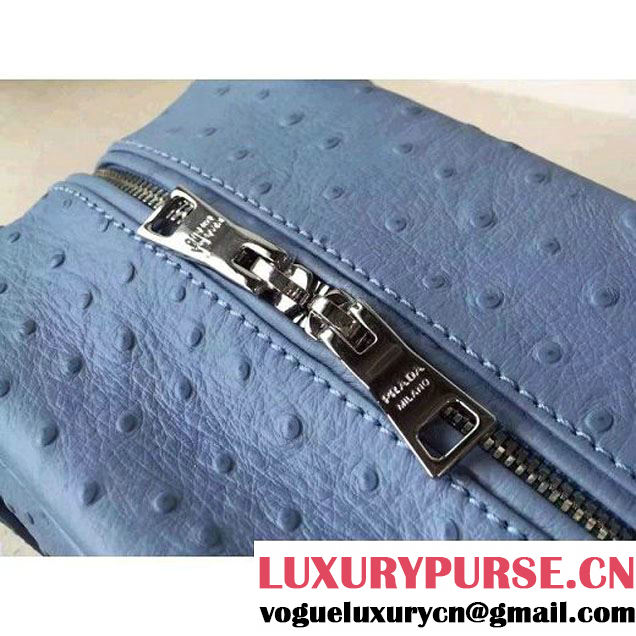 Prada 1BB011 Small Inside Calf Leather Ostrich Pattern Bag Astral+Ocean Blue 2015 (2A016-091526 )