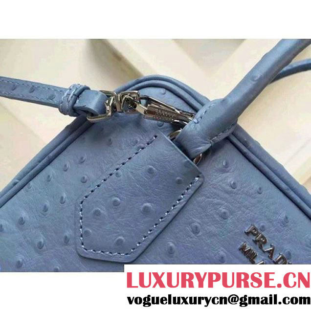 Prada 1BB011 Small Inside Calf Leather Ostrich Pattern Bag Astral+Ocean Blue 2015 (2A016-091526 )
